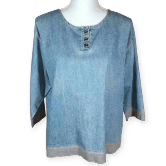 SAG HARBOR SPORT DENIM & GRAY BLOUSE SZ.M EUC - Picture 1 of 5